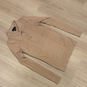 J crew silk blend sweater collared button up beige camel